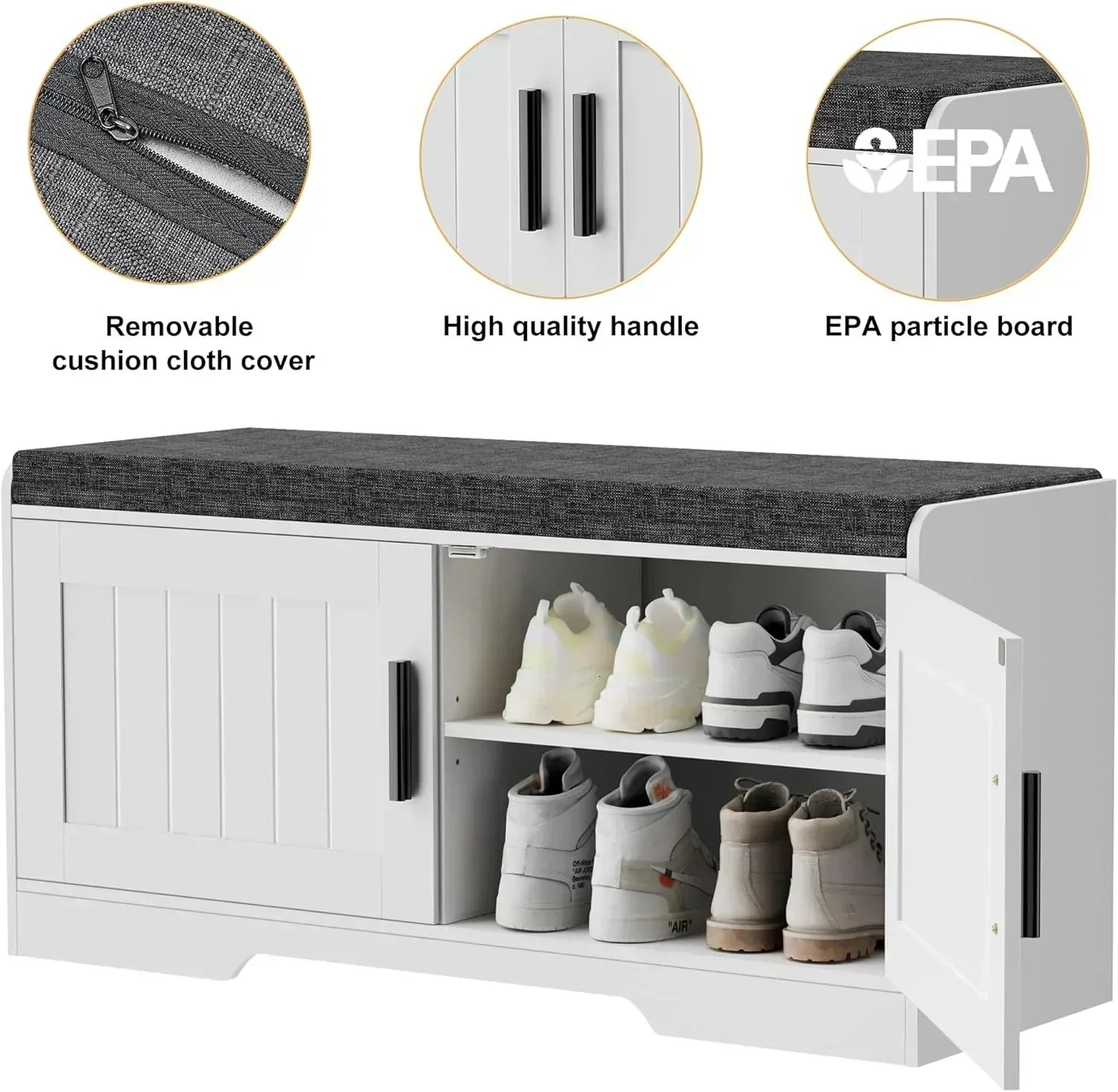 2-Tier Storage Bench Shoe Bench with Thickened Padded Seat Cushion Entryway Bench