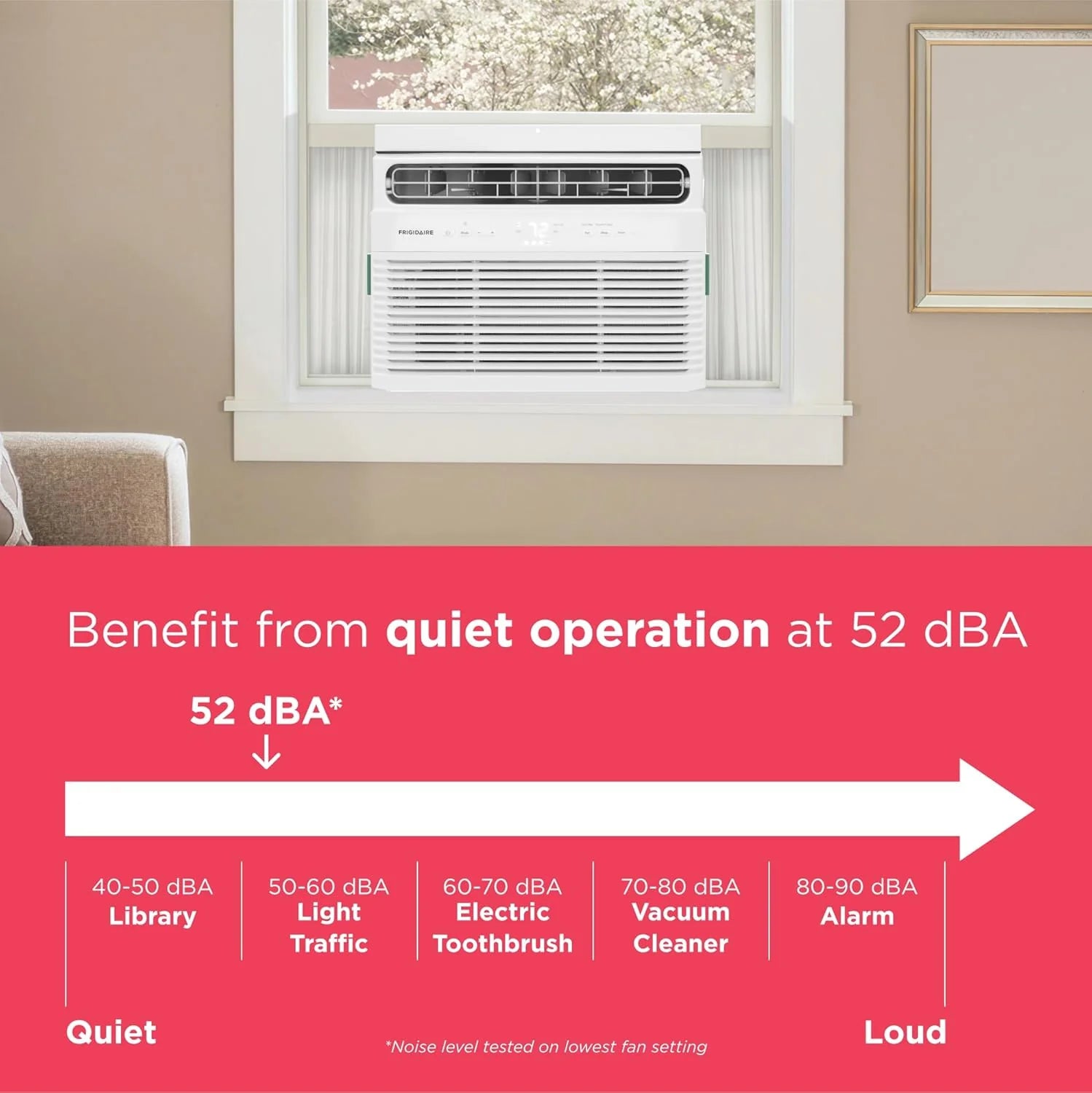 Frigidaire 5,000 BTU Window Air Conditioner with Remote Control, Cools Up to 150 Sq. Ft., Quiet Operation, Eco Mode, 3 Fan Speeds, Auto Restart, White