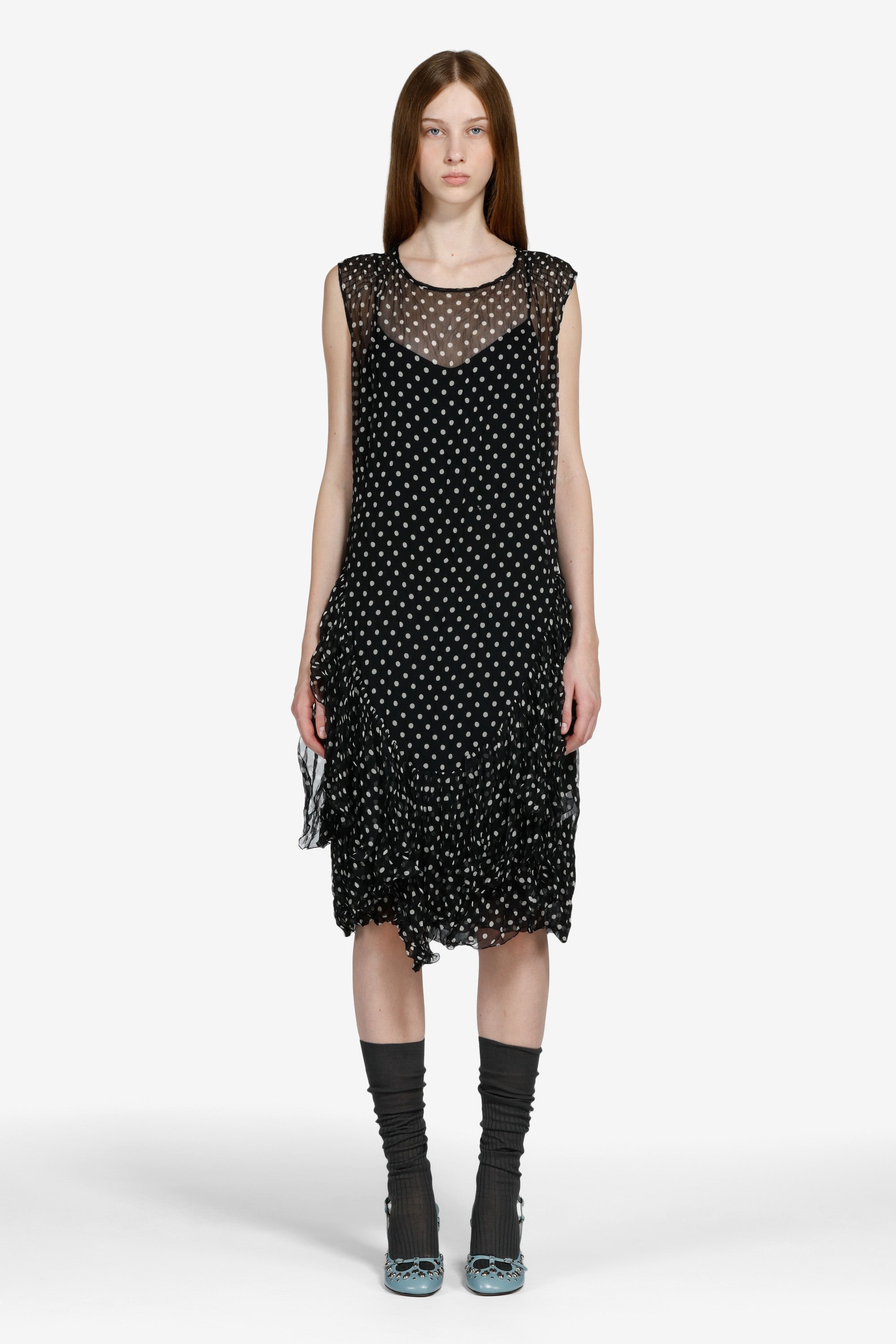 Polka dot dress with ruffles