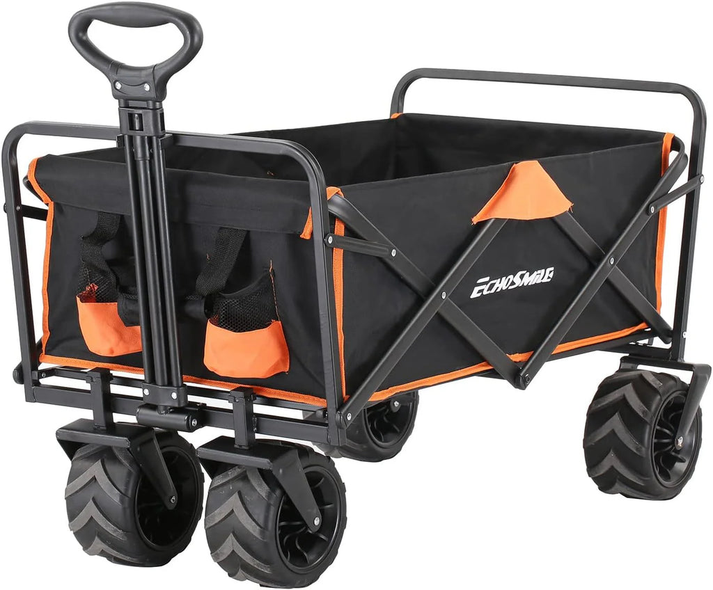 Heavy Duty 350 lb Capacity Foldable Caravan, Outdoor Folding Camping Caravan, Portable Grocery Cart, Adjustable Rolling Cart