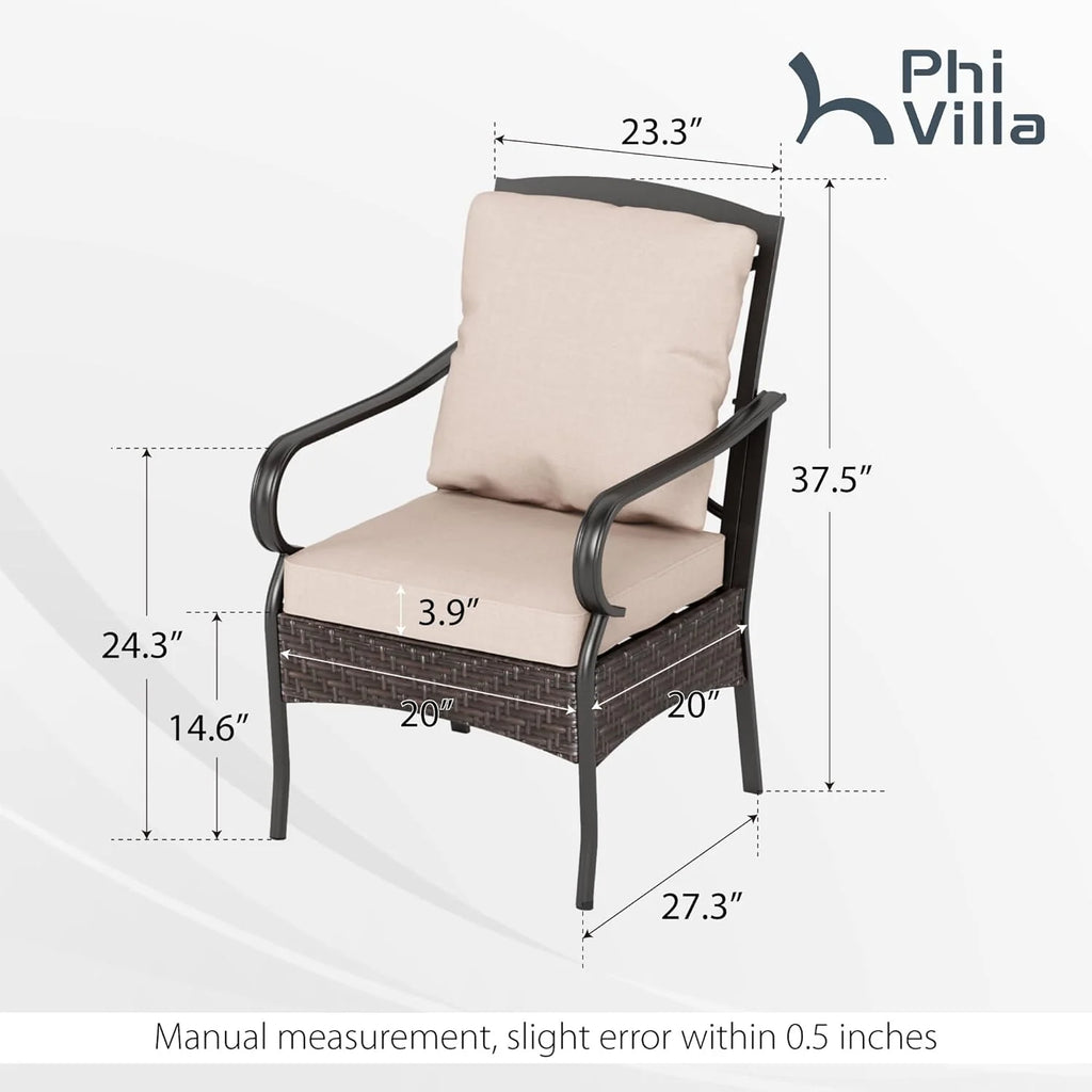 PHI VILLA 6-Piece Outdoor Dining Sets, All-Weather Patio Table and Chairs Set with Umbrella for 4, Heavy Duty Patio Round Table Set for Deck, 4 Extra Large Outdoor Swivel Chairs with Thick Cushions