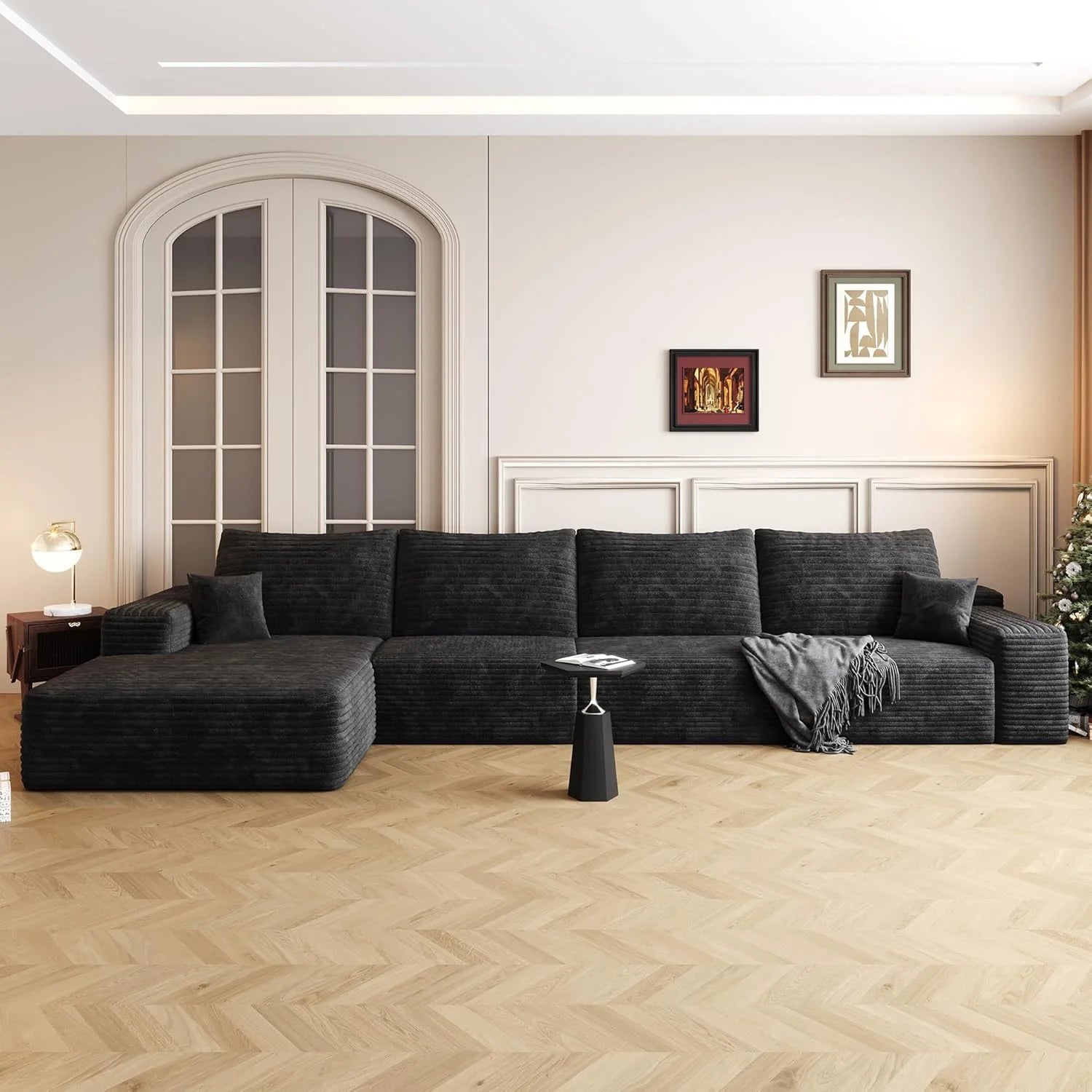 135 Oversized Compressed Sectional Sofa - 33D High-Density Foam Cloud Couch with Deep Seat - Minimalist 3-Piece Corduroy Upholstered Boneless Modular Lounge Couch | Breathable material, Full Foam, Anti-slip