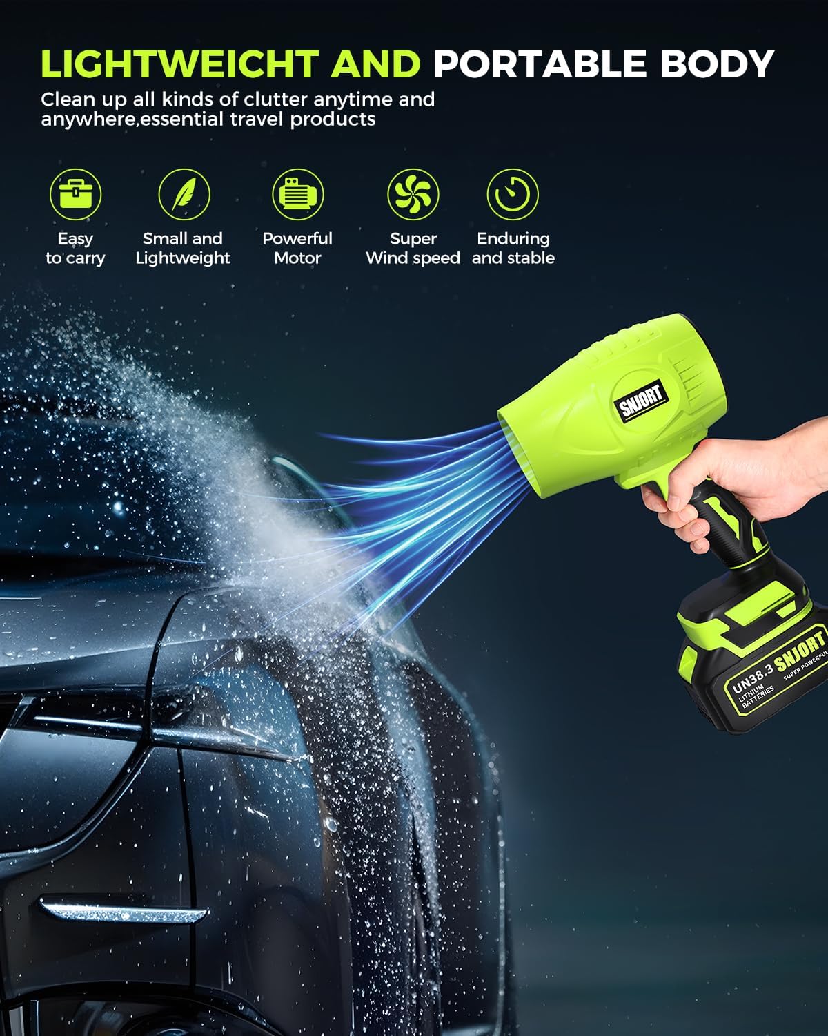 Leaf Blower Cordless with Battery and Charger, 500,000 RPM, Extended Nozzle, Lightweight Handheld Design, Turbo Jet Blower for Patio Cleaning
