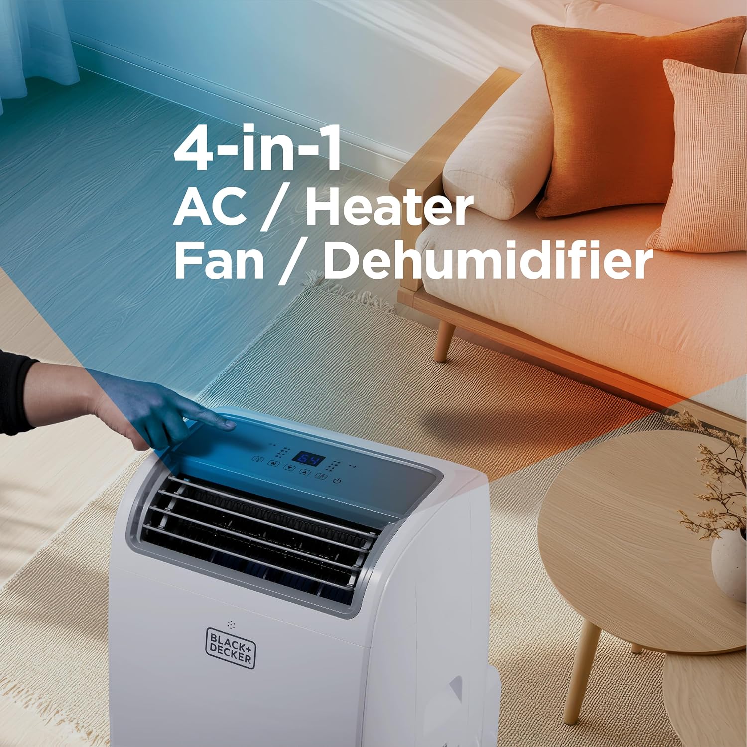 BLACK+DECKER 10,000 BTU Portable Air Conditioner for Rooms up to 450 Sq. with Remote Control, White