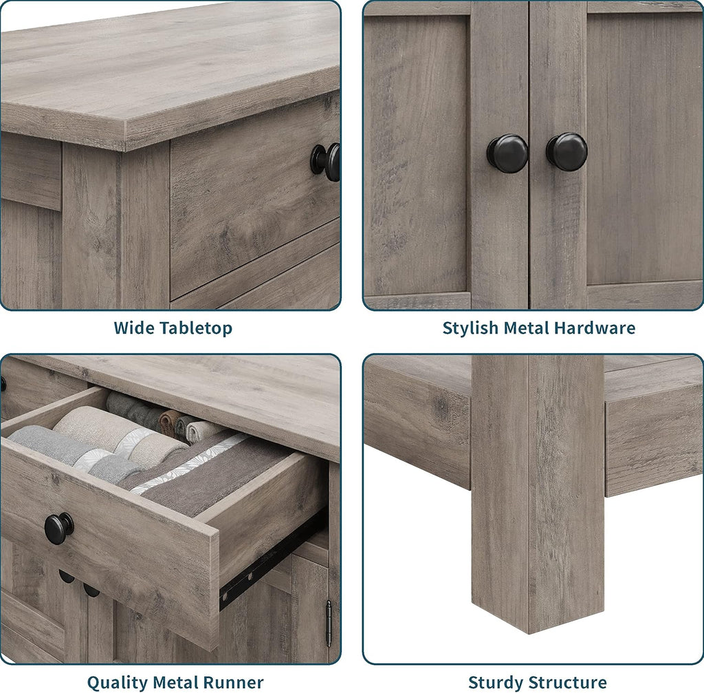 Farmhouse style console table coffee bar, entry table with storage rack, sofa table buffet sideboard