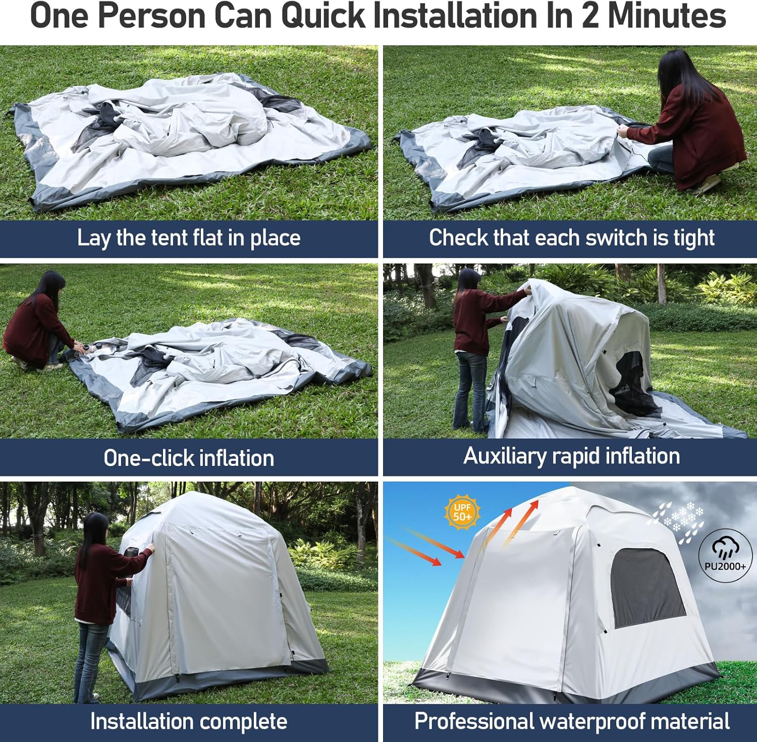Automatic Inflatable Camping Tent��Easy Set up 3-4 Person Glamping Outdoor Air Blow Up Tents, Quick Setup Air Tent with a Built-in air Pump,Waterproof Inflatable House Tent for Adults