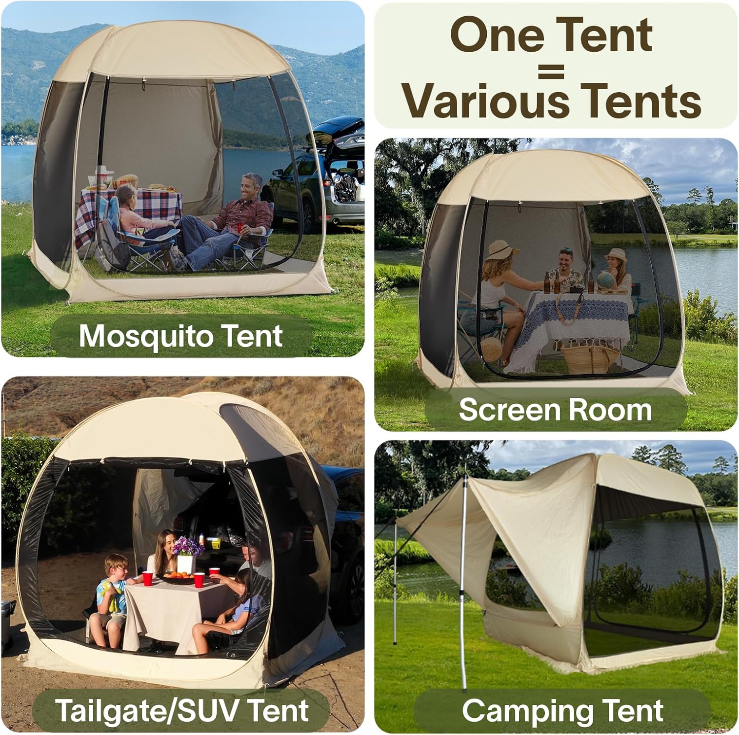 Alvantor Screen House Gazebo, 6-10-15 Person Pop Up Igloo Screened Canopy Tent with Mosquito Netting Sides, Instant UV Resistant Sun Shelter for Garden, Patio, Backyard